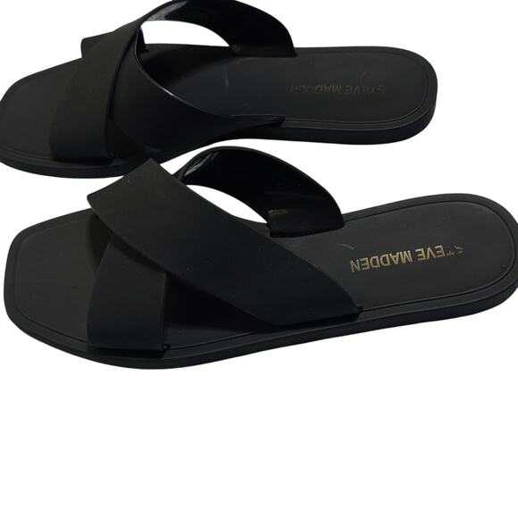 Steve Madden Horizon Womens Sz 6 Black Vegan Leather Criss-Cross Slide Sandals - Picture 5 of 8